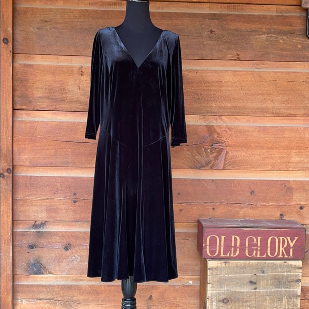 Coldwater Creek Sexy Black Velour V-neck Dress 'M'